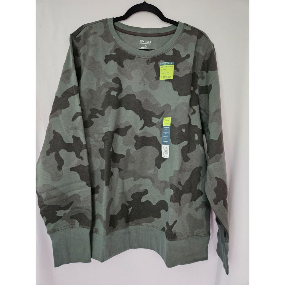Tek Gear Sweatshirt Womens 2XL Green Camo Ultrasoft Fleece Crew Neck